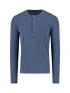 Tom Ford Ribbed Blue Henley Shirt With Button Closure And Drawstring Detail In Blue
