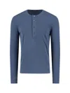 Tom Ford Ribbed Blue Henley Shirt With Button Closure And Drawstring Detail In Blue