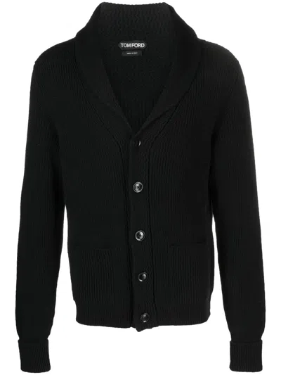Tom Ford Cashmere Ribbed-knit Cardigan In Black
