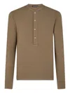 Tom Ford Ribbed Buttoned T-shirt In 褐色