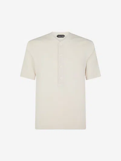 Tom Ford Ribbed Buttoned T-shirt In Neutral