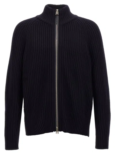 Tom Ford Ribbed Cardigan In Blue