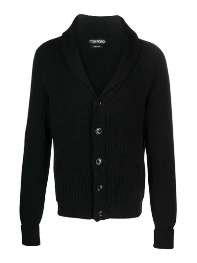 Tom Ford Ribbed Cashmere Cardigan With Buttons In Black