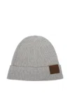 Tom Ford Light Grey Cashmere Hat With Ribbed Texture And Leather Patch In Gray