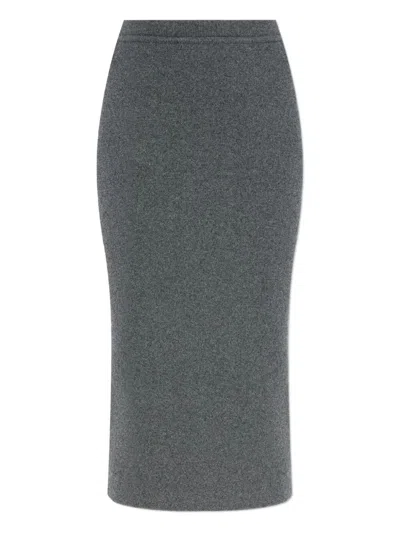 Tom Ford Ribbed Cashmere Midi Pencil Skirt In Gray