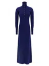 Tom Ford High Neck Buttoned Maxi Dress With Long Sleeves In Blue