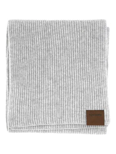 Tom Ford Ribbed Cashmere Scarf In Gray