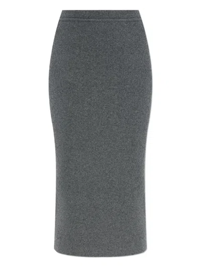 Tom Ford Ribbed Cashmere Midi Pencil Skirt In Gray