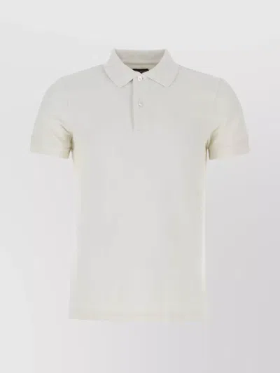 Tom Ford Ribbed Collar Piquet Polo Shirt In Neutral