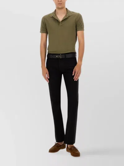 Tom Ford Ribbed Collar Polo Shirt In Green