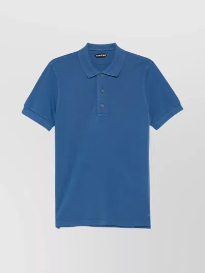 Tom Ford Ribbed Collar Polo Shirt In Blue