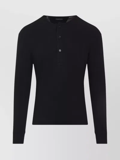 TOM FORD RIBBED COTTON HENLEY T-SHIRT