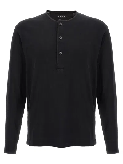 Tom Ford Ribbed Cotton T Shirt In Black