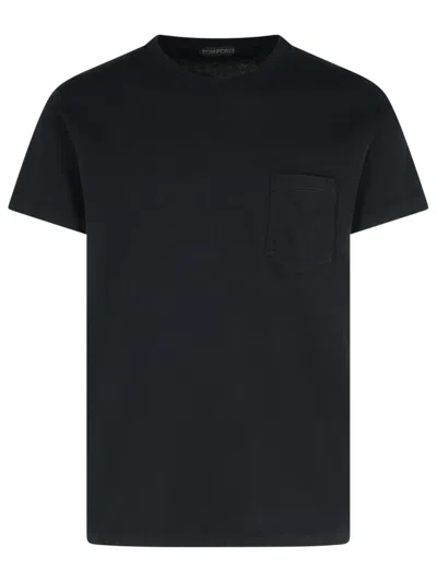 TOM FORD TOM FORD RIBBED CREW NECK BLACK COTTON T-SHIRT