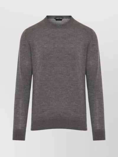 Tom Ford Ribbed Crewneck Sweater With Long Sleeves In Gray