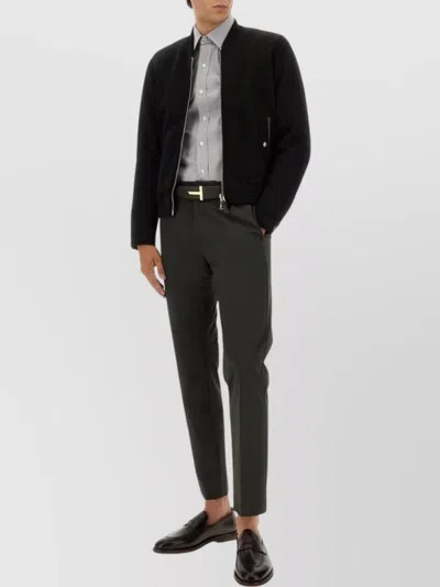 Tom Ford Ribbed Cuffs And Hem Jacket With Side Pockets In Black
