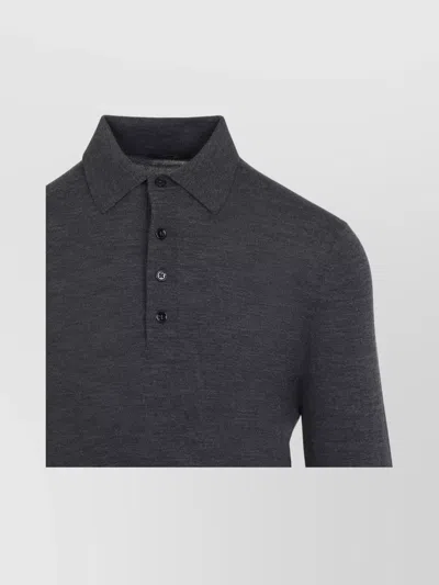 Tom Ford Ribbed Cuffs And Hem Knit Polo In Grey
