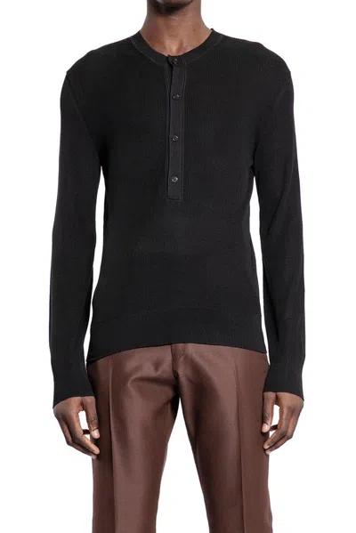 Tom Ford Henley Ribbed T In Black