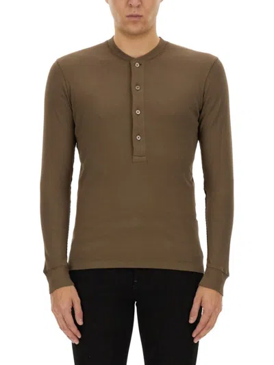 Tom Ford Men's Ribbed Henley T-shirt In Brown