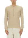Tom Ford Mens Beige Ribbed Long-sleeve Cotton And Modal Henley Top