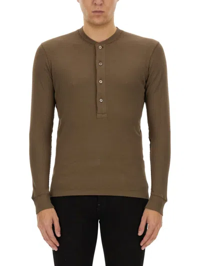 Tom Ford Men's Ribbed Henley T-shirt In Brown