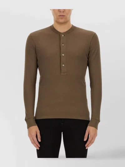 Tom Ford Men's Ribbed Henley T-shirt In Brown