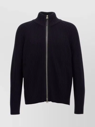 Tom Ford Ribbed High Neck Cardigan In Blue