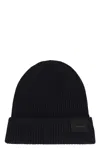 Tom Ford Mens Black Logo-patch Ribbed Cashmere-knit Beanie Hat In Black