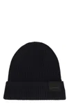 Tom Ford Mens Black Logo-patch Ribbed Cashmere-knit Beanie Hat In Black