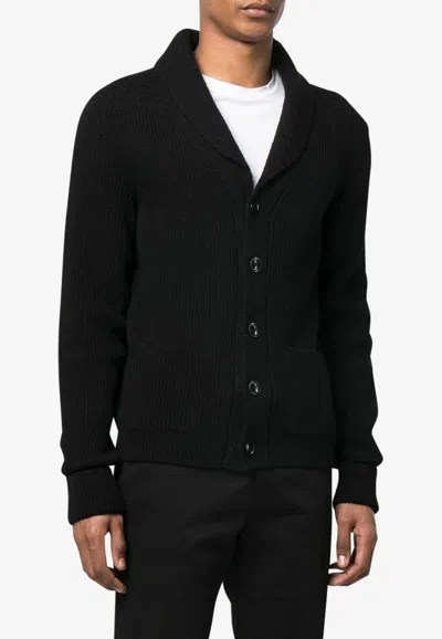 Tom Ford Ribbed Knit Cashmere Cardigan In Black