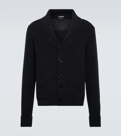 Tom Ford Ribbed-knit Cashmere Cardigan In Blue