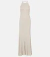 Tom Ford Lurex Rib Halter Neck Long Dress In Neutral