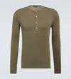 Tom Ford Henley T-shirt In Moss Green Modal Cotton With Mother-of-pearl Buttons In Fern Green