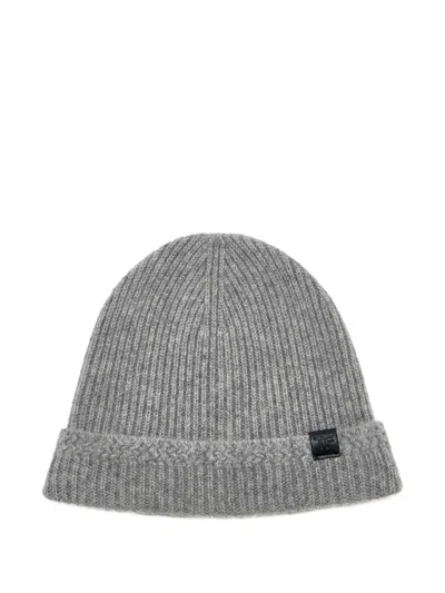 Tom Ford Ribbed-knit Patch Hat In Gray