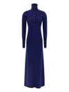Tom Ford High Neck Buttoned Maxi Dress With Long Sleeves In Blue