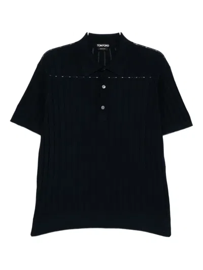 Tom Ford Ribbed-knit Polo Shirt In Black