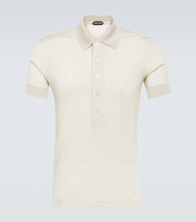 Tom Ford Ribbed-knit Polo Shirt In Weiss