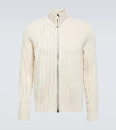 Tom Ford Ribbed-knit Wool And Cashmere Cardigan In Chalk