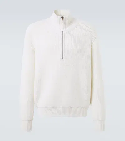Tom Ford Ribbed-knit Wool Half-zip Sweater In White