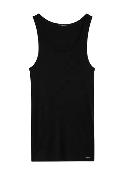 Tom Ford Ribbed Logo Jersey Tank In Black