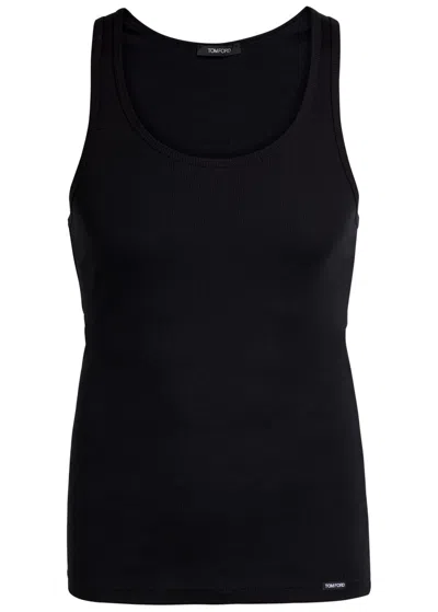 Tom Ford Ribbed Logo Jersey Tank In Black