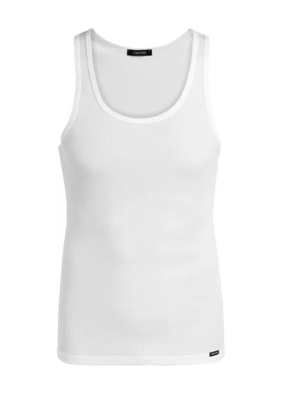 Tom Ford Ribbed Logo Jersey Tank In White