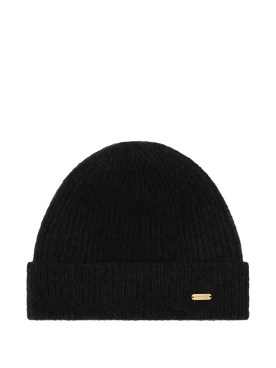TOM FORD RIBBED LOGO-PLAQUE BEANIE HAT