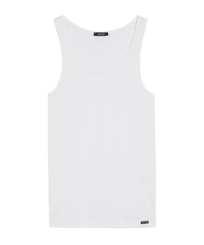 Tom Ford Ribbed Logo Track Tank Top In White