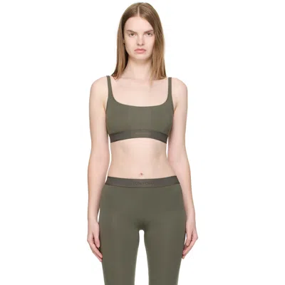 Tom Ford Ribbed Logo-detail Bra In Green
