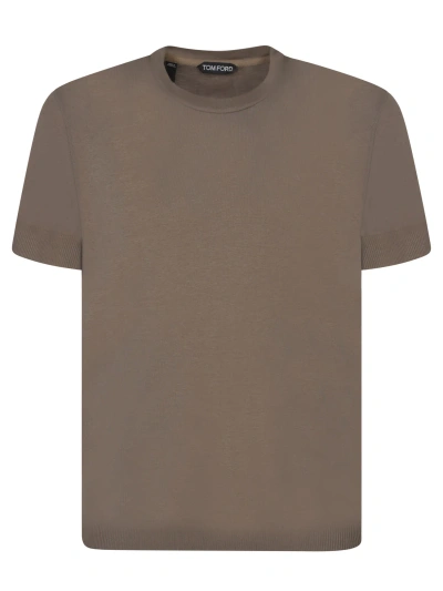 Tom Ford Ribbed Military Green T-shirt In Brown