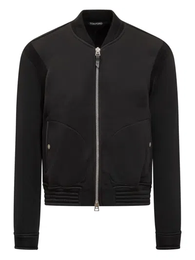 TOM FORD RIBBED-PANEL ZIP-FRONT BOMBER JACKET