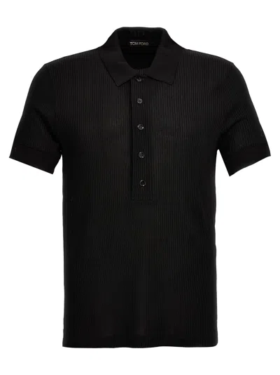 Tom Ford Ribbed Polo Shirt In Black