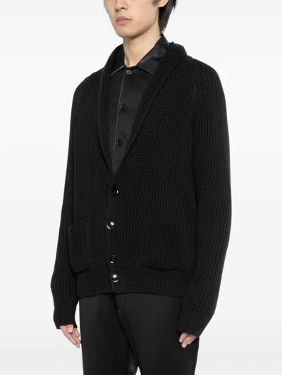 Tom Ford Ribbed Shawl Collar Cardigan With Buttons In Black