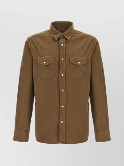 Tom Ford Ribbed Shirt With Pockets And Buttons In Brown